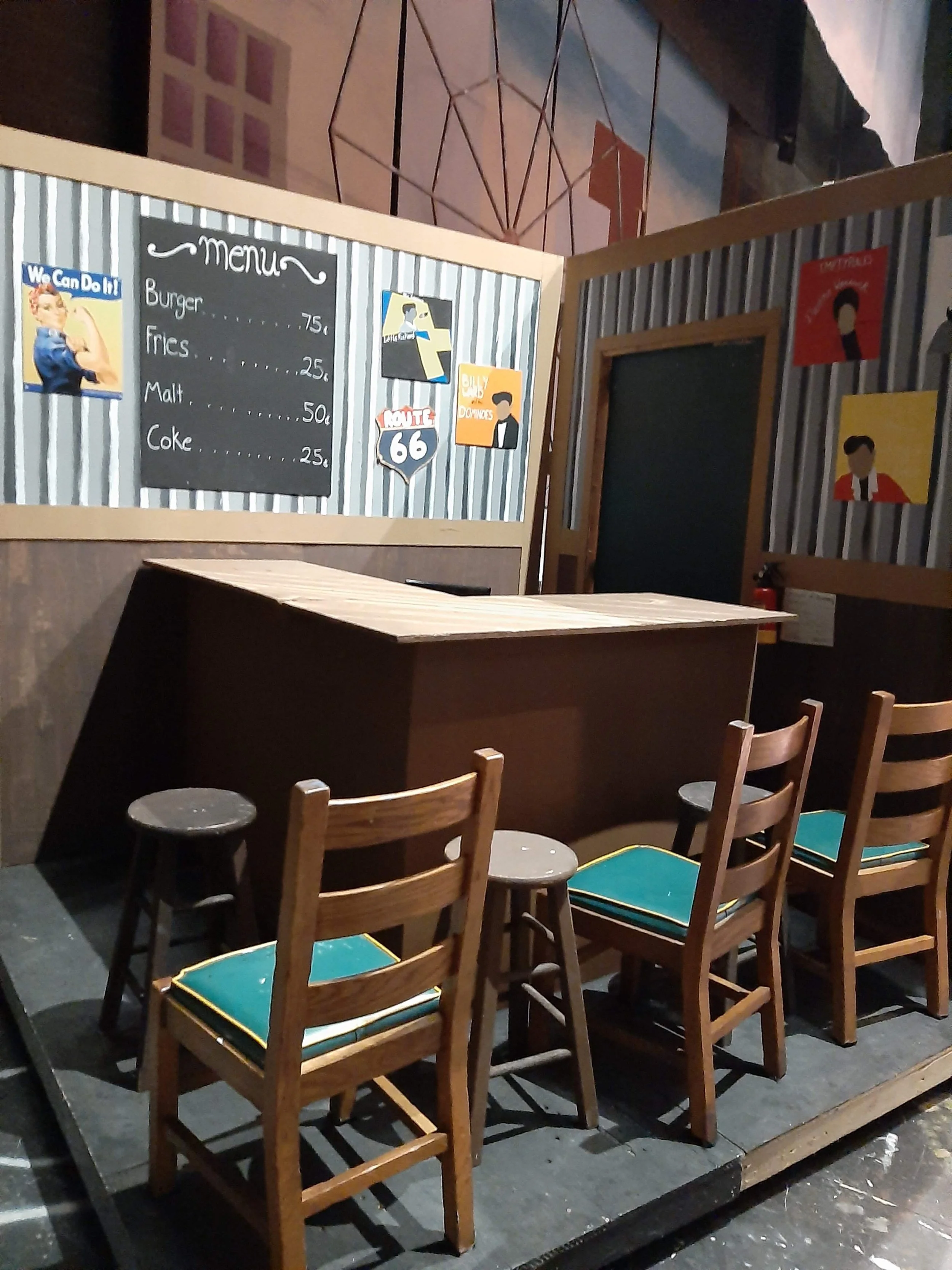 Finished Bar Interior (All Shook Up 2021)
In order to show age and tear within the bar a sheet metal design was implemented. Though the vinyl's were added to show that it was still cared for. 