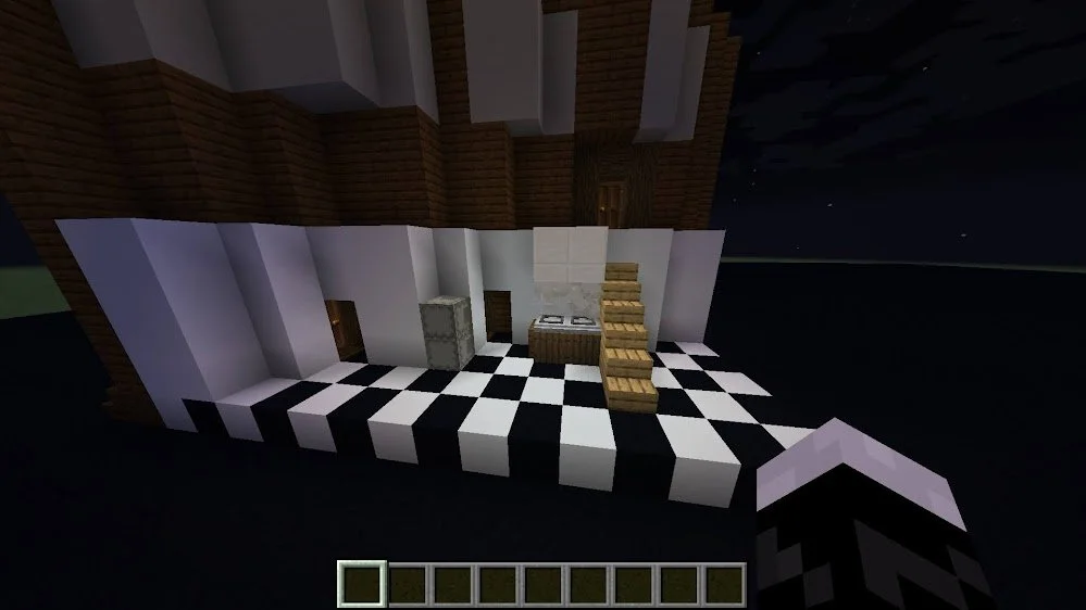 Model for Clue in Minecraft (The Kitchen)
To work around the large Main Room both the Kitchen and Billiards Room were designed on the side of the Main Room, taking advantage of the trapezoid design to make room. 