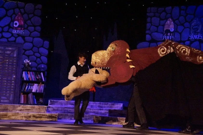 Finished Dragon (Puffs 2021)
Decorated with a royal crimson and a black cloth to give the Dragon a more serpentine look. Additionally to match the comedic tone of the show the Dragon was given cartoonish features. 