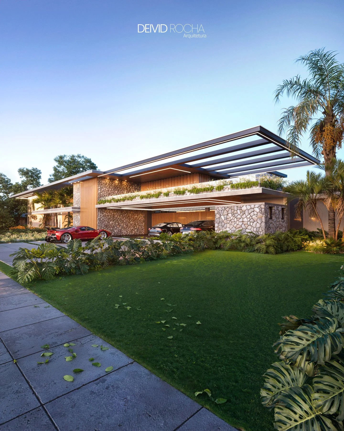 ✨ Casa Aurora
&Aacute;rea 1.458,87m&sup2;
.
Esta resid&ecirc;ncia reflete a ess&ecirc;ncia da arquitetura contempor&acirc;nea tropical, unindo eleg&acirc;ncia, leveza e integra&ccedil;&atilde;o com a natureza. O projeto parte da premissa de criar uma