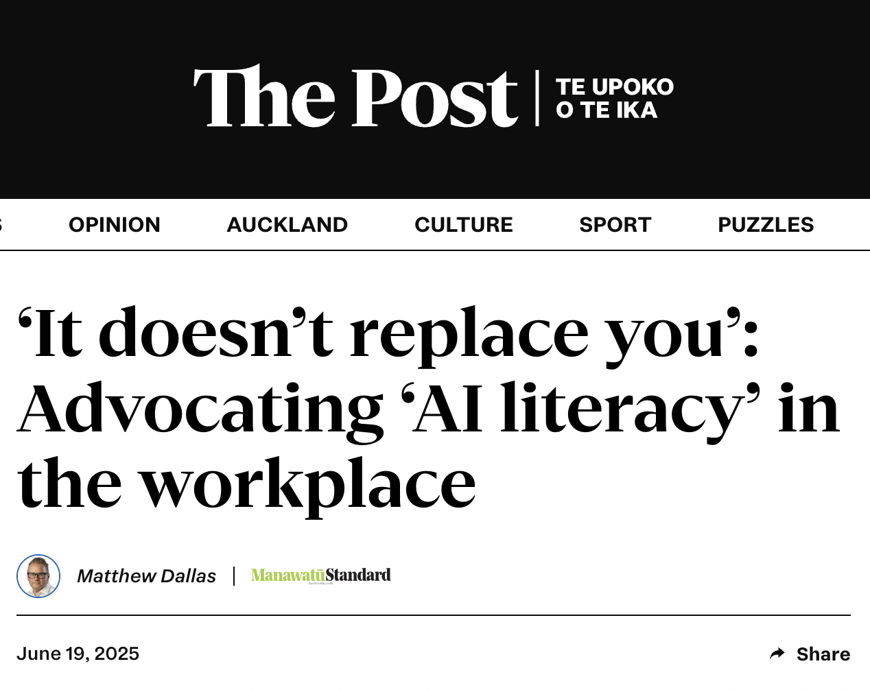 AI Literacy article in The Post