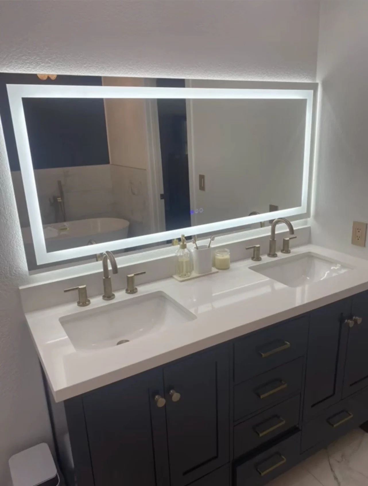 Modern Bathroom Transformation - Gold, White & Blue Elegance