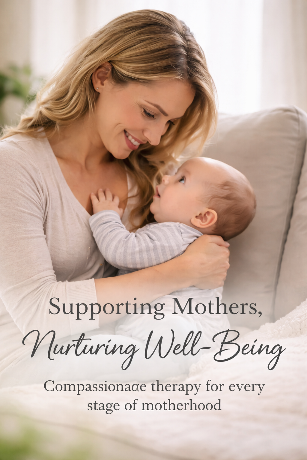 A smiling woman holding a baby on her lap, looking at each other lovingly in a cozy, well-lit room.
