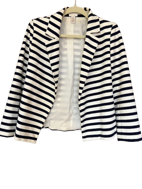 Chicos Knit Blazer, Nautical Blue & White - Sz 0