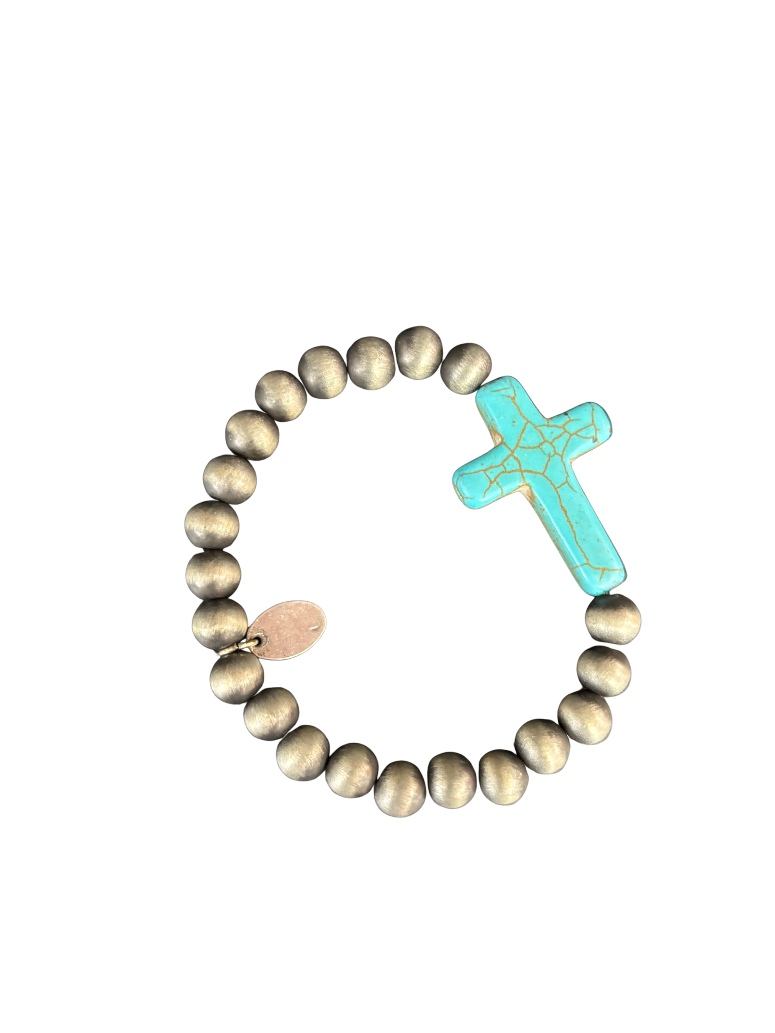 Canyon Cross Bracelet - Silver-toned w/Faux Turquoise