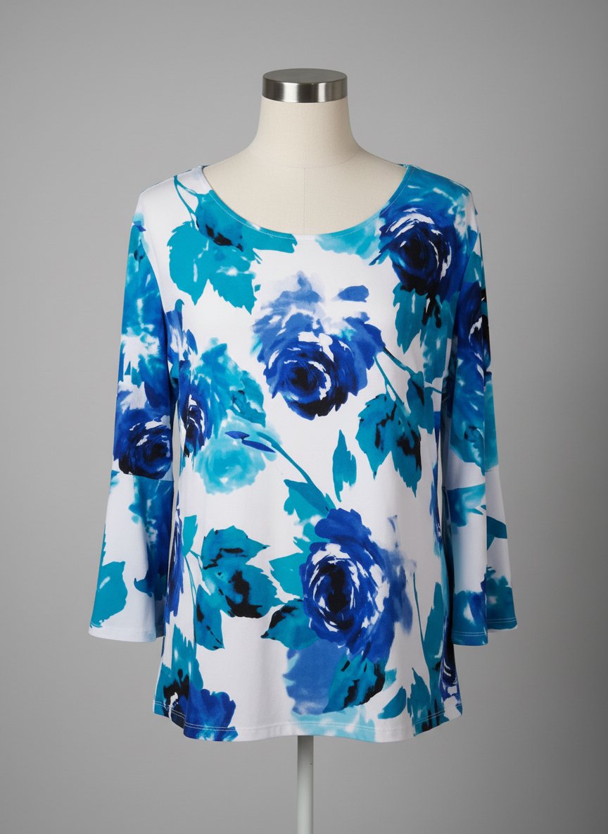 Alison Daley Floral Print Summer Blues Floral Blouse - Sz 1X