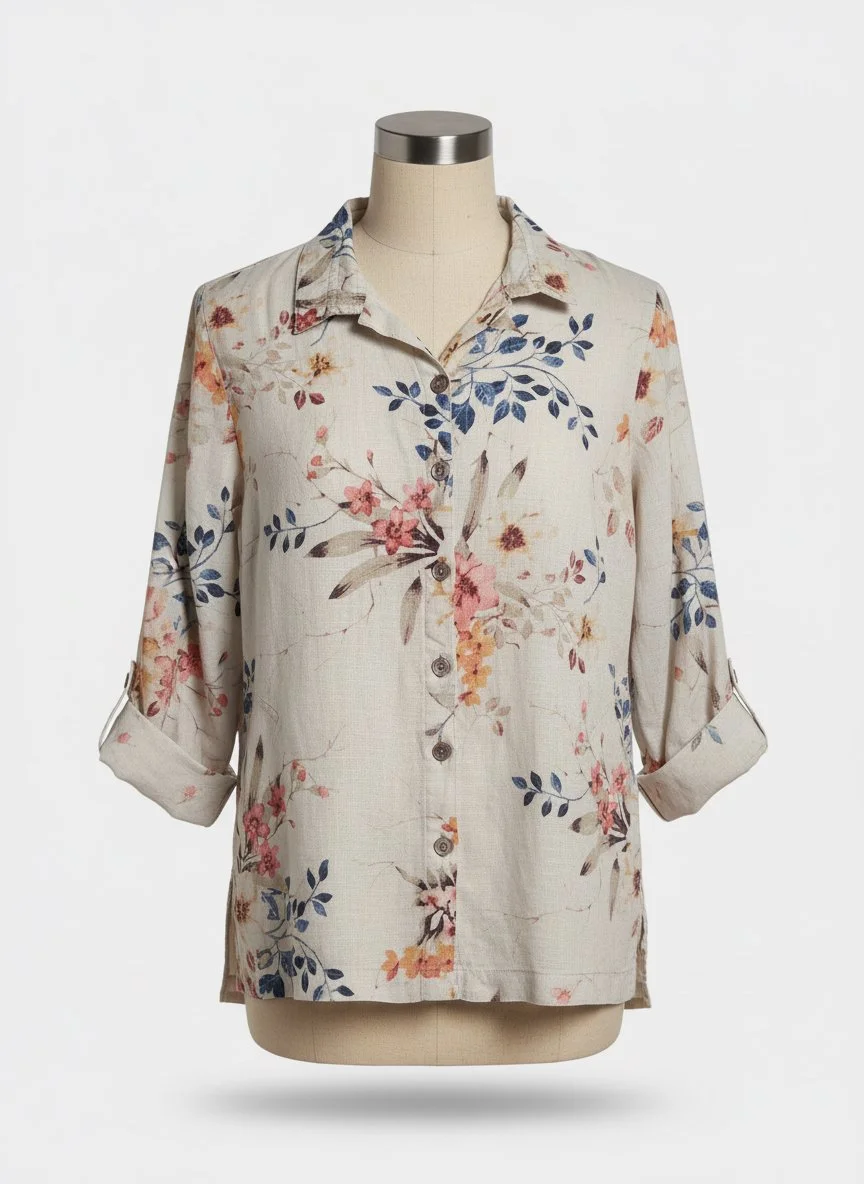 John Mark Floral Linen Blouse - Sz S-M