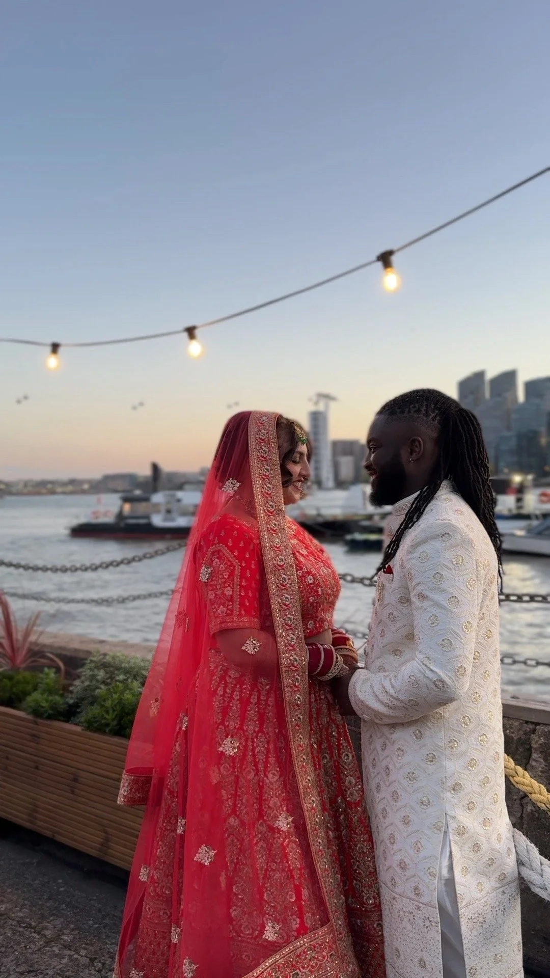A photo of an Indian Wedding at Trinity Buoy Wharf London taken on an iPhone by a wedding content creator