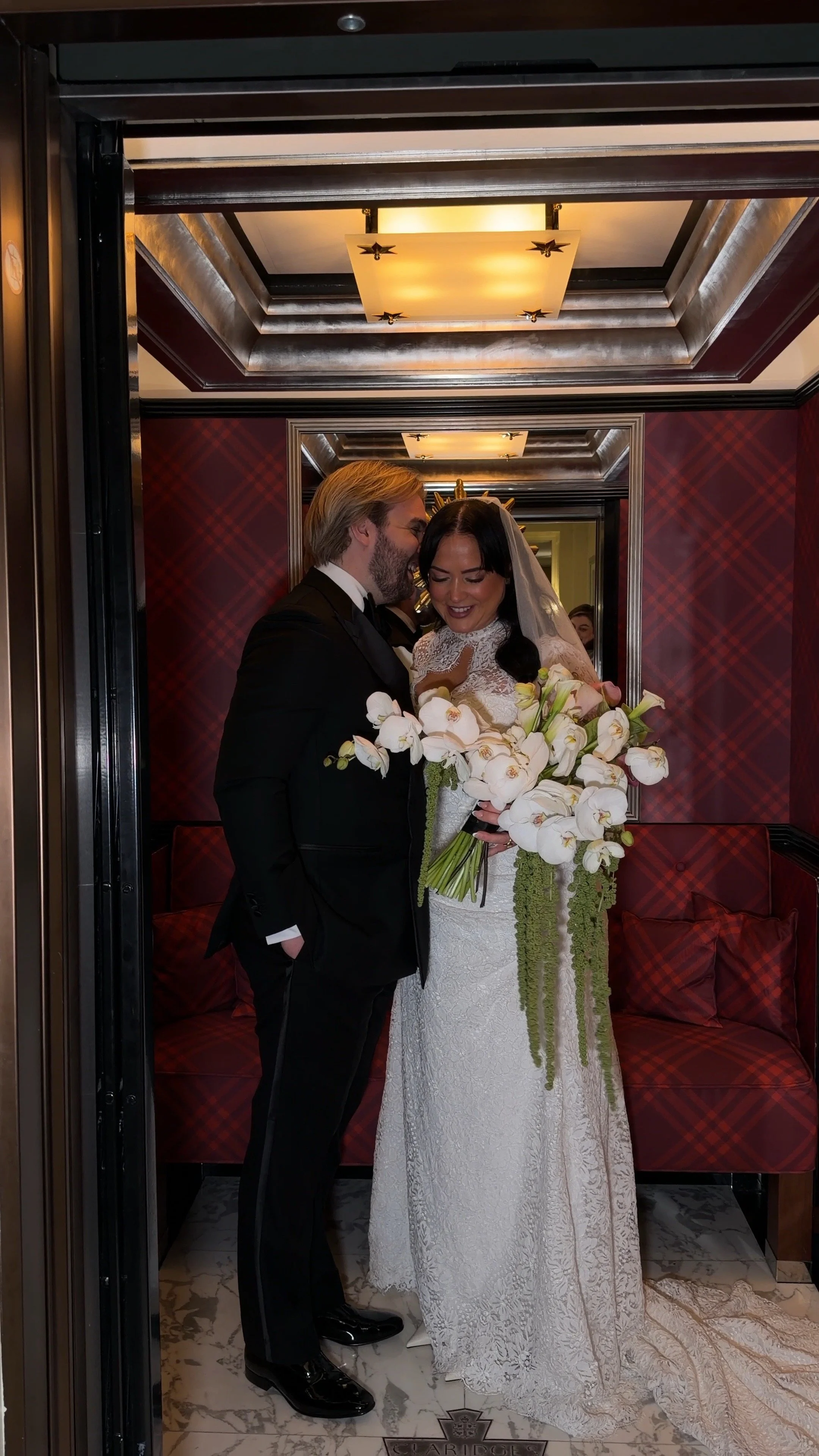 A bride and groom in clarifies