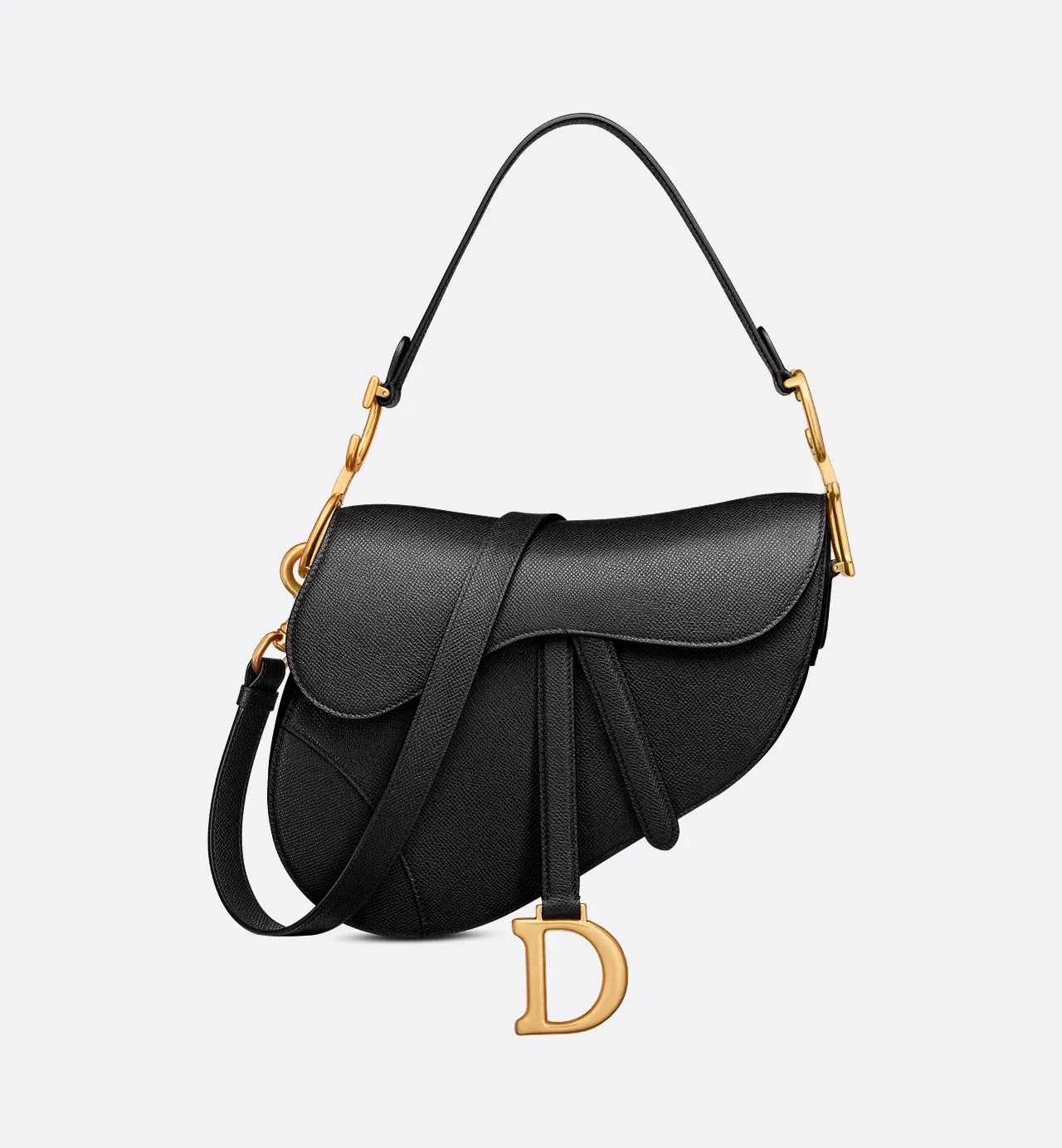 Dior Saddle Bag with Strap Black Grained Calfskin