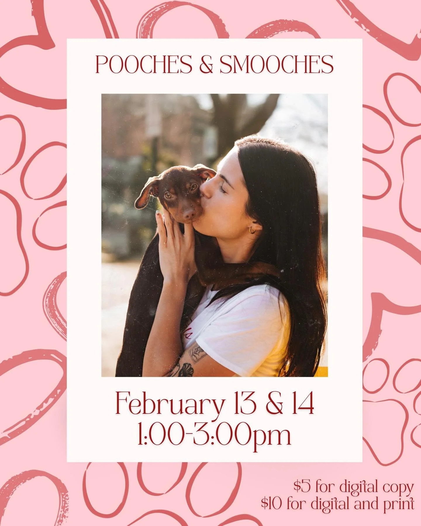 Fundraiser alert!💕

Join us next Friday and Saturday from 1:00-3:00pm at the lounge for Smooches &amp; Pooches: we will have a cute little kissing-booth set up for you to take portraits with either one of our rescue pups or your own! $5 for a digita