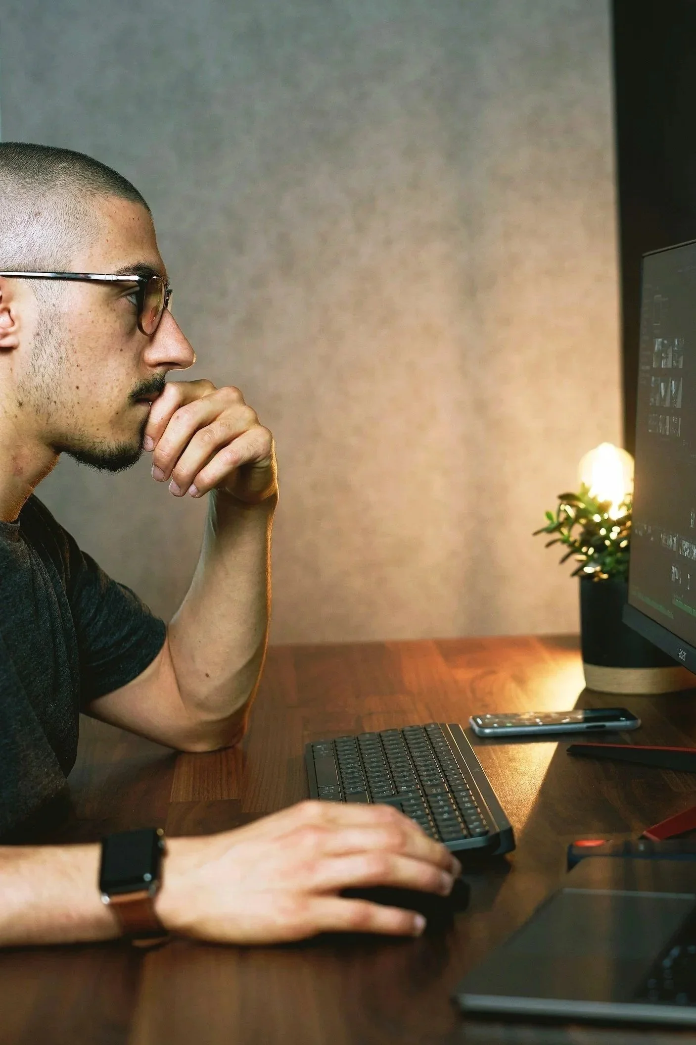 A man studying at home 