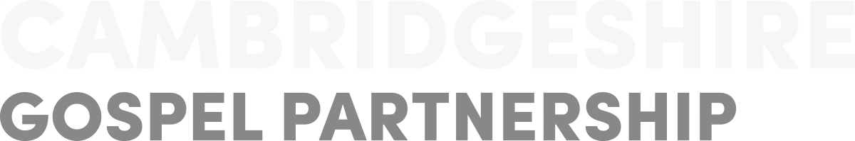 Logo for Cambridge Gospel Partnership with the words 'CAMBRIDGESHIRE' in large white uppercase letters, 'GOSPEL PARTNERSHIP' in smaller gray letters below.
