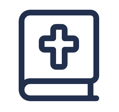 Outline of a Bible with a cross on its cover.