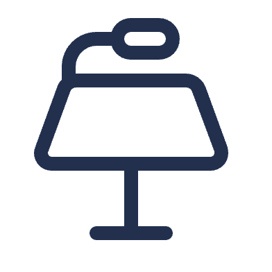 Outline icon of a desk lamp with a flexible neck.