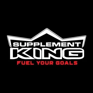 Logo with mountain peak graphic, text 'SUPPLEMENT KING' in bold, and tagline 'FUEL YOUR GOALS' in red.