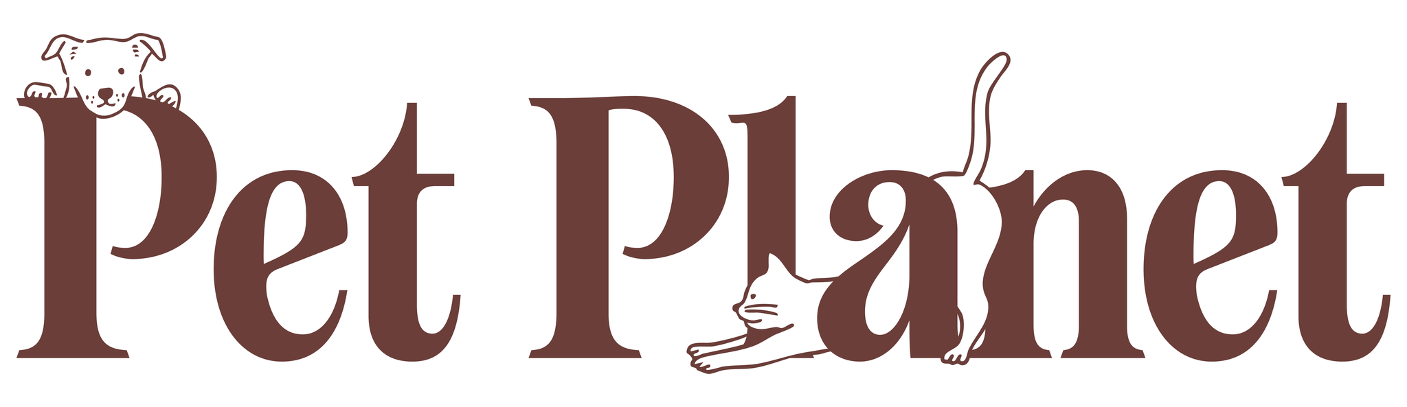 Logo with the words 'Pet Placer' in brown letters, featuring illustrations of a dog's head and a cat's body integrated into the text.