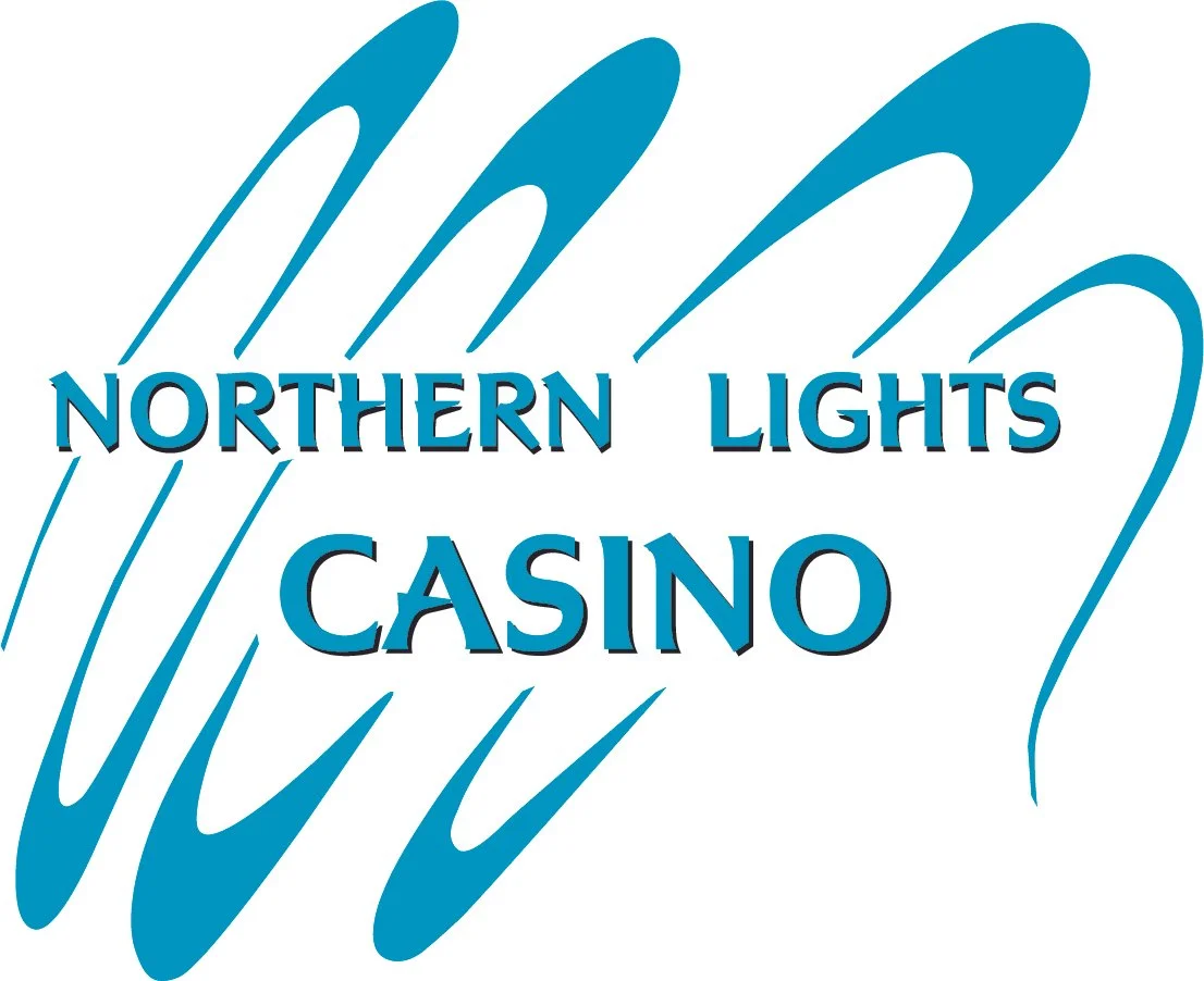 Logo for Northern Lights Casino with stylized blue hand and text.