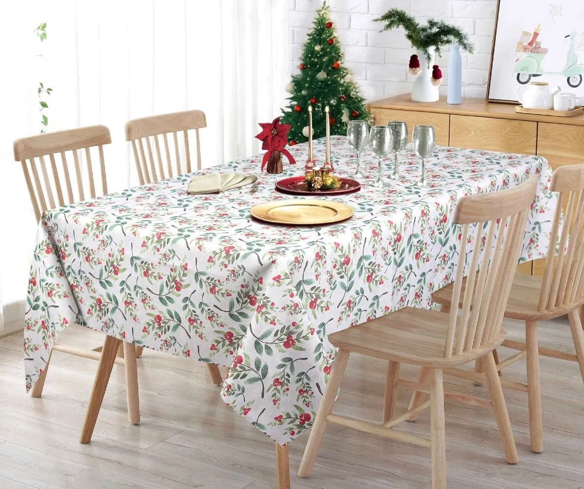 Mistletoe easy care christmas tablecloth
