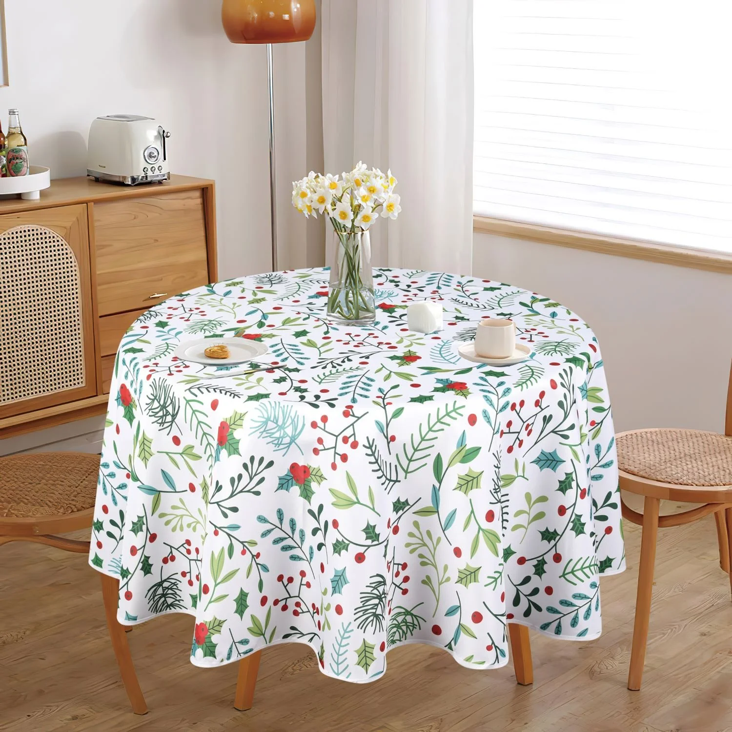 christmas easy care tablecloth lifestyle image. festivity