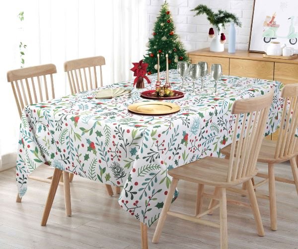 Christmas Tablecloth Lifestyle image. 100% Polyester