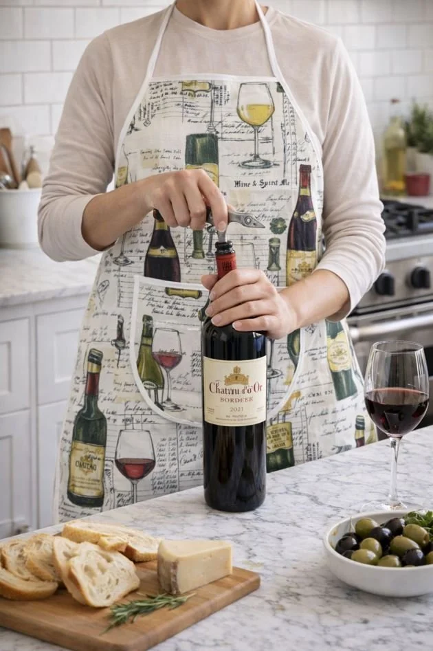 Wine themed apron. multi color. drinking
