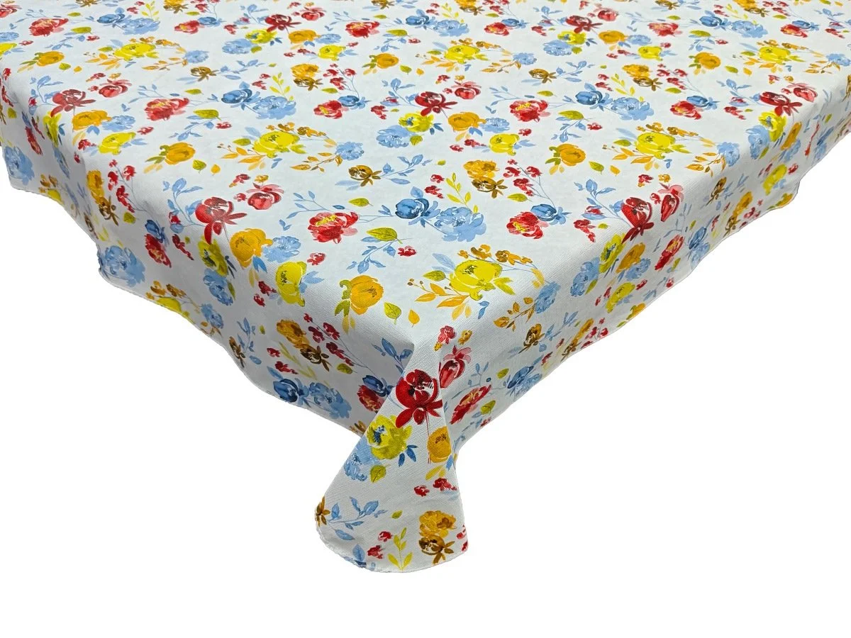 Giardino vinyl tablecloth. Multi color floral design