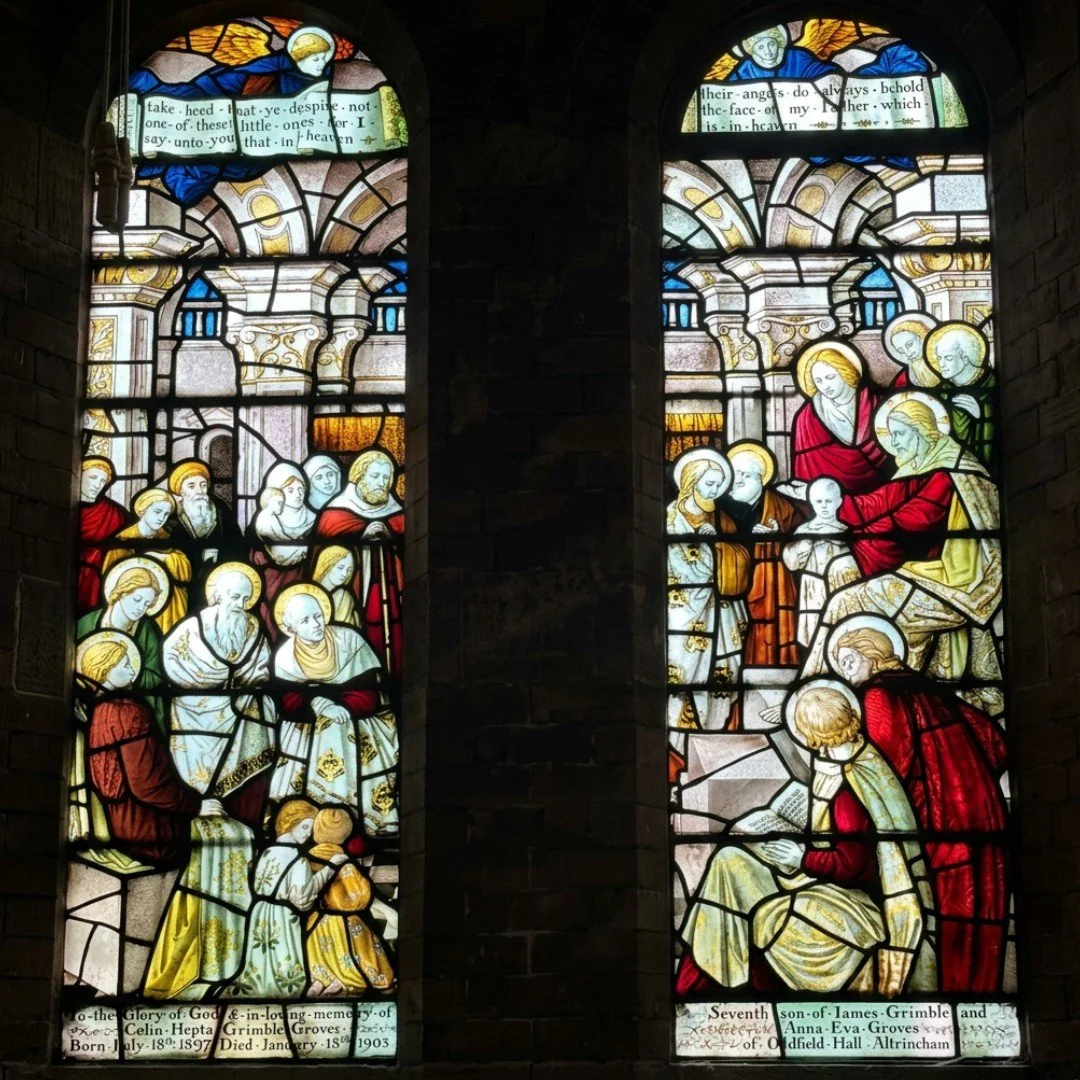Have you ever stopped to look at the stories in our windows?

One of the joys of an old church is that every corner has a story to tell.

Take, for example, the Grimble Grove window. Installed in memory of a local family, it is one of many features t