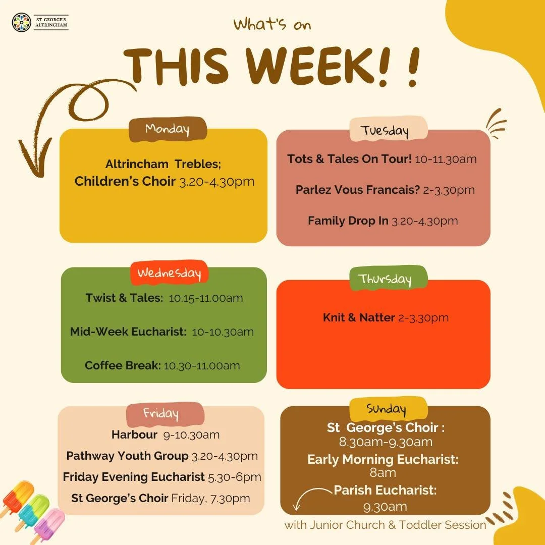 Wondering what to do this week?

Why not come and be part of what's going on? 👇

Open to all - you don't need to come to church to be part of it all!