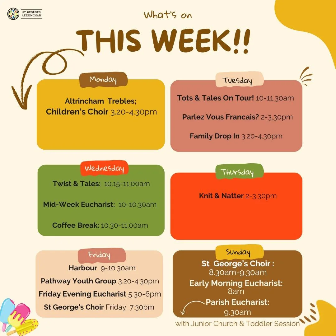 With the summer holidays not too far off the horizon, our children's groups are entering into their last week before they take a much needed break for the summer.🌞

Here's what's on this week - come and be a part of it all!
