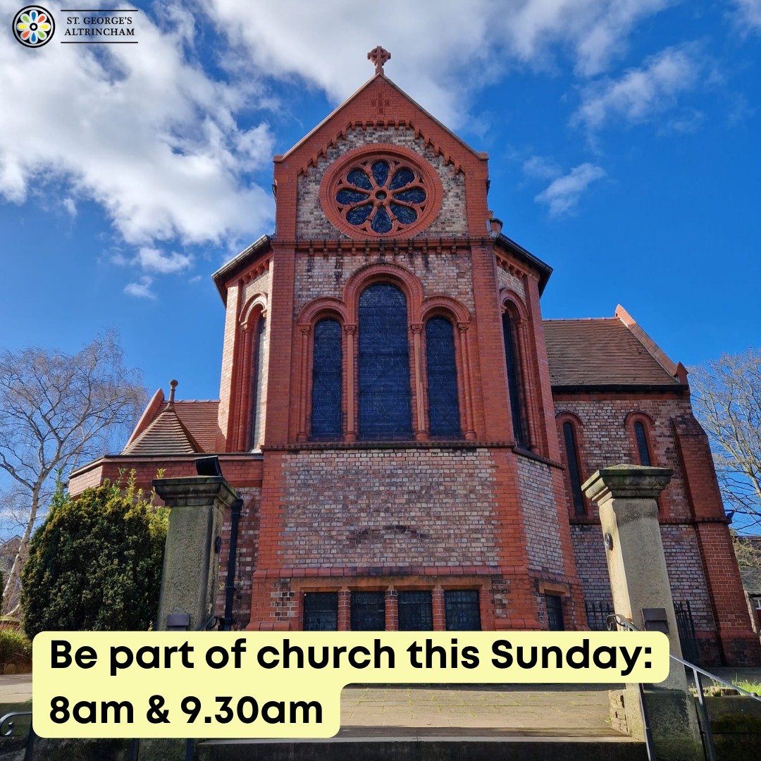 Are you visiting Altrincham this weekend?

Looking for a church to come to?

Why not come along to one of our services - we'd love you to be a part of it, even if just for a day! 

More information here:
https://www.stgeorgesaltrincham.org/
