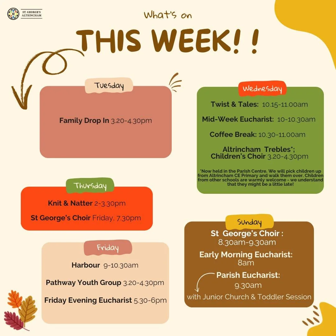 With the nights starting to draw in, and the morning getting that little darker, getting out and about becomes ever more important.

Why not come and be part of what's going on this week?

(Parlez Vous Francois is for the next two weeks due to people