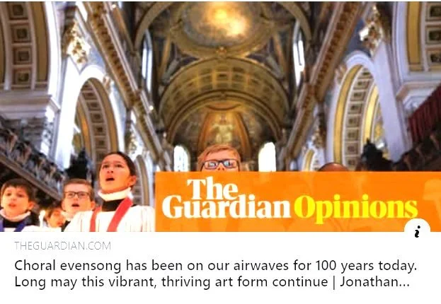 "Singing in a church choir as a child opened up worlds for me"

Really interesting article here (see link in comments) about the impact of church choirs, and the enduring appeal of services such as Evensong.

We've spent the last few years 