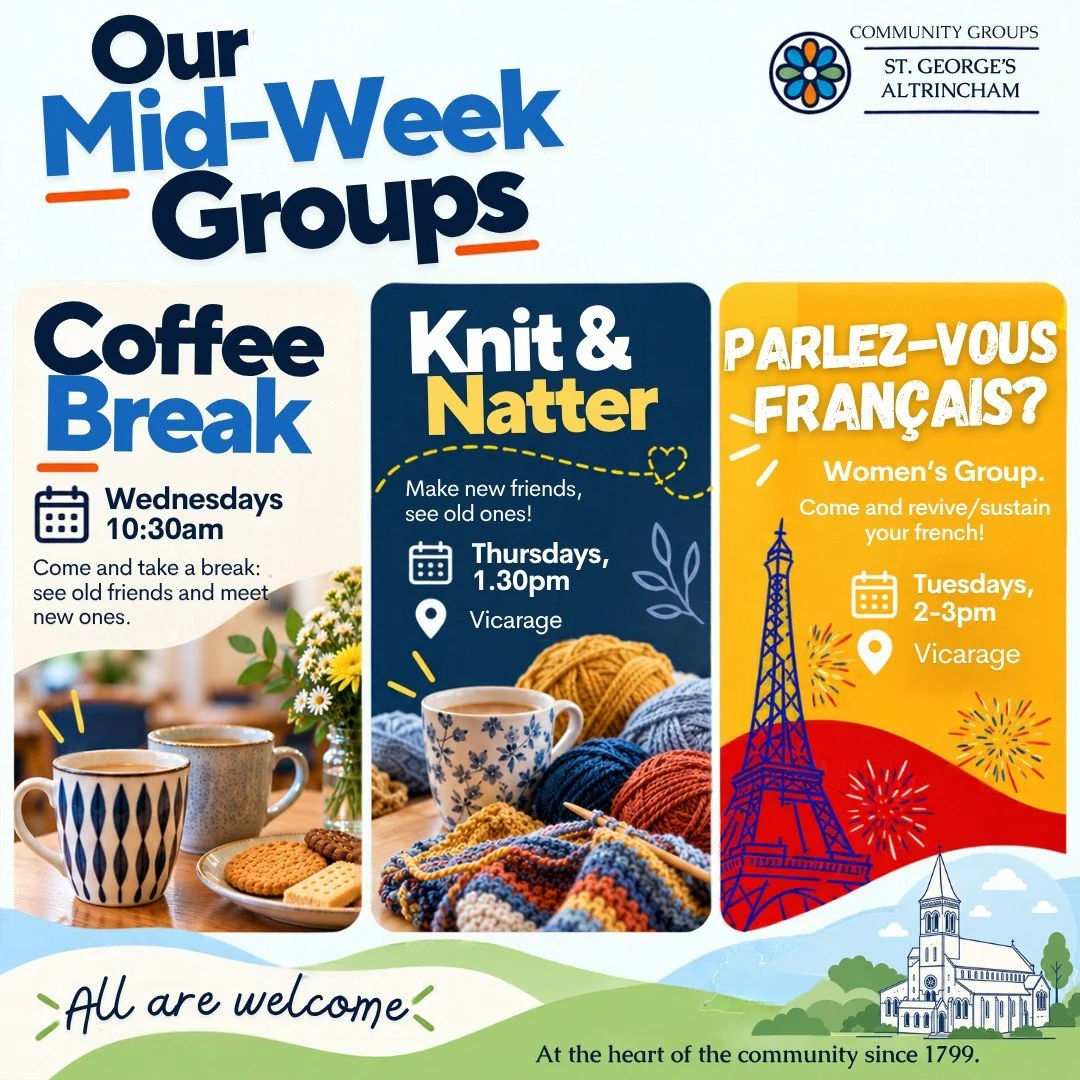 🍂 Morning everyone, and for some of us, welcome to half-term!

Things are a little quieter than usual at St George's this week, as our regular children's and youth groups take a well earned break.

But there's still plenty happening!

☕ Our Parlez-V
