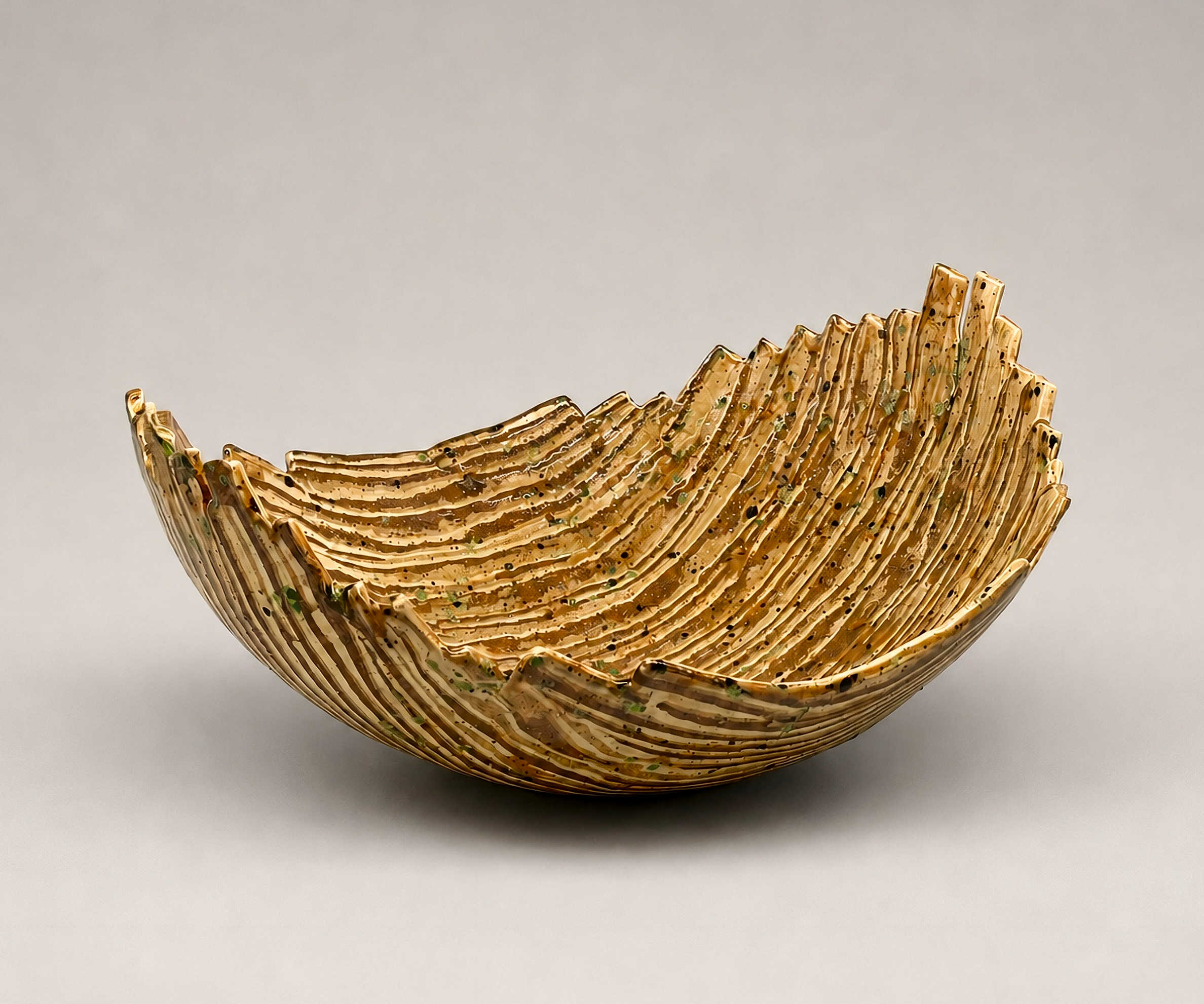 * Title: Held_In_Layers, @2024
* Medium: Layered clay with Porcelain, Stoneware, Earthenware and Crystal Glaze
* Size: 14.5" x 12.5" x 6" * This work is no longer available. Image included for portfolio documentation only.