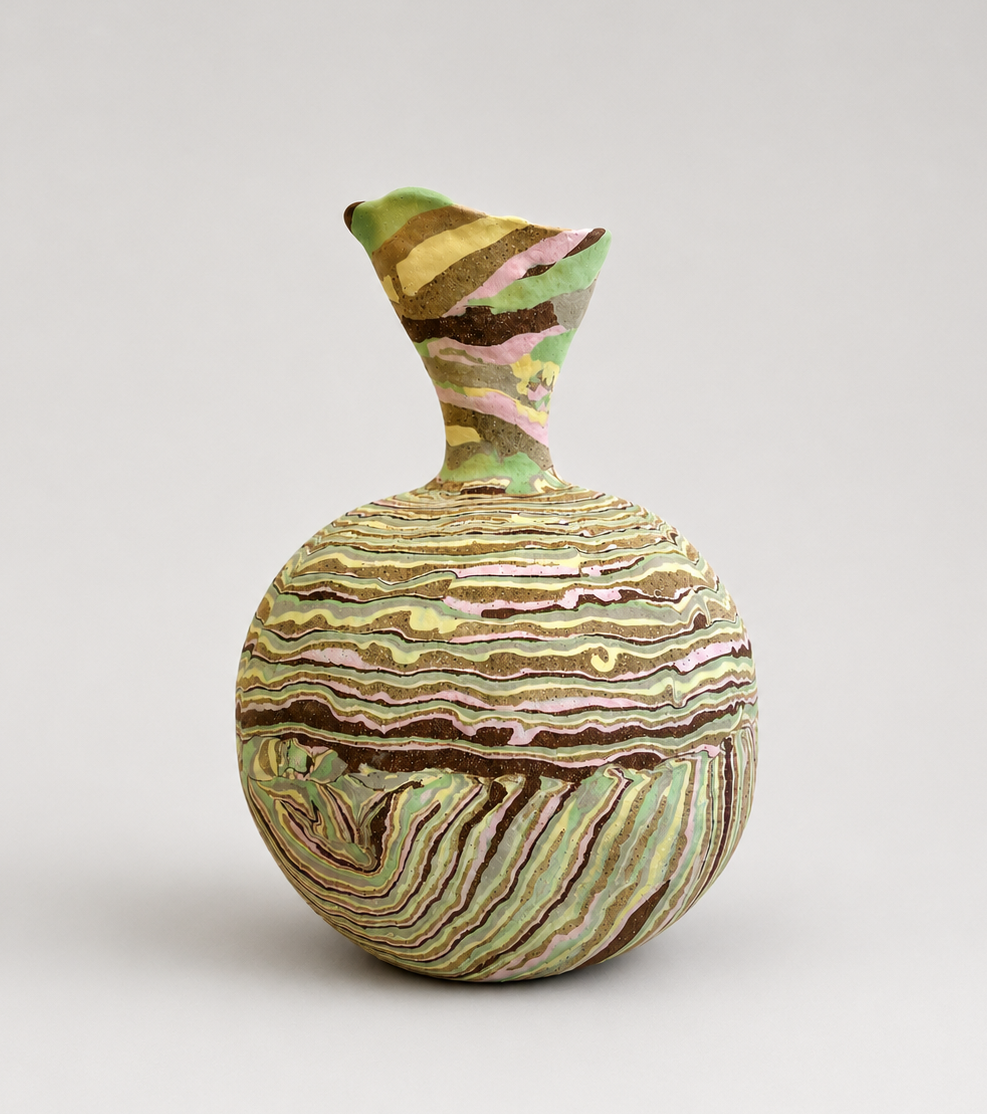 * Title: Father's Love, @2022 * Medium: porcelain, stoneware, Brooklyn red clay, blue and green pigments mixed with porcelain * Size: 15" x 9" x 9"