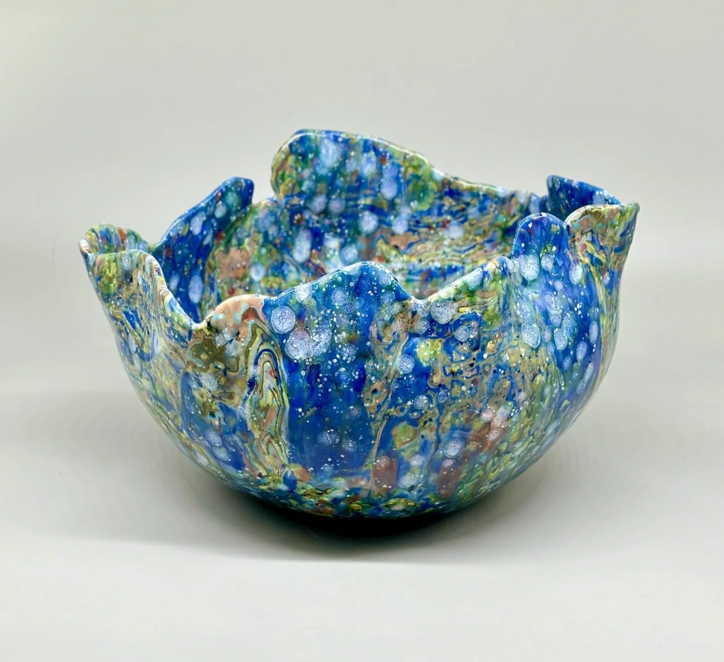 * Title: Comme, Coral Reef @2025 * Medium: SiO-2 blue porcelain, stoneware, several color pigments mixed with porcelain, and Brooklyn red clay and crystal glazes  * Size: 8" x 13.5" x 12"