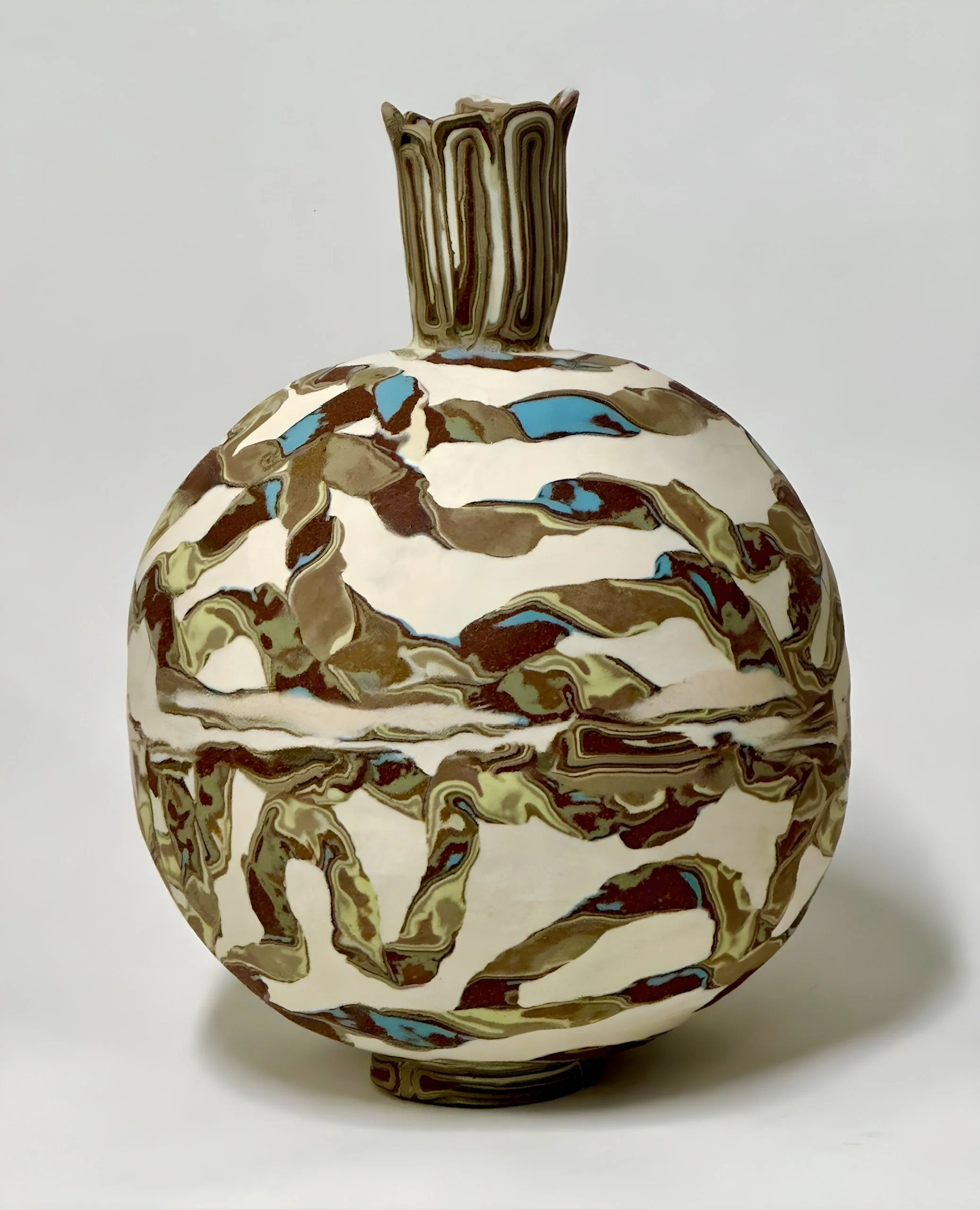 * Title: uNtItLeD_Blue Current, @2022 * Medium: porcelain, stoneware, Brooklyn red clay, blue and green pigments mixed with porcelain * Size: 13" x 10" x 10"