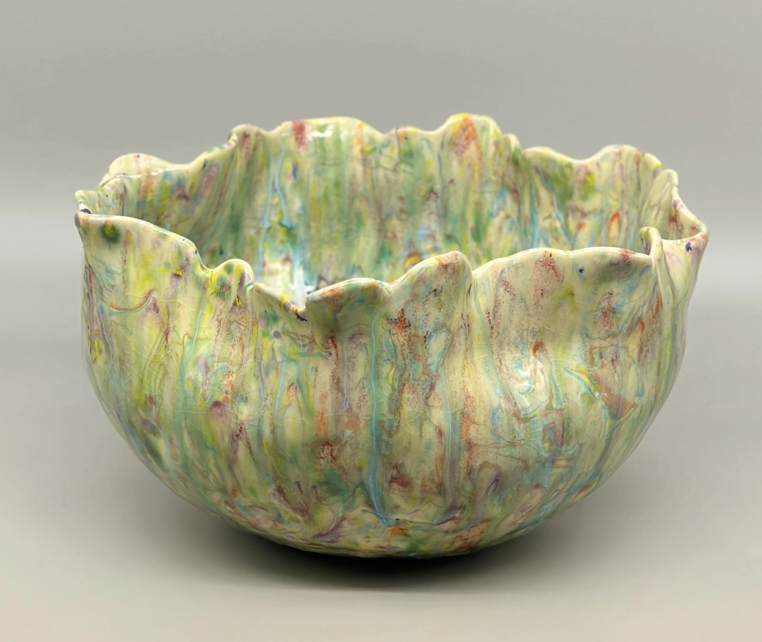 * Title: uNtItLeD_XVII.a, 2024
* Medium: White clay, porcelain, pigments, stonewares. Crystal glaze
* Size: 7.5" x 13.5" x 13.5"