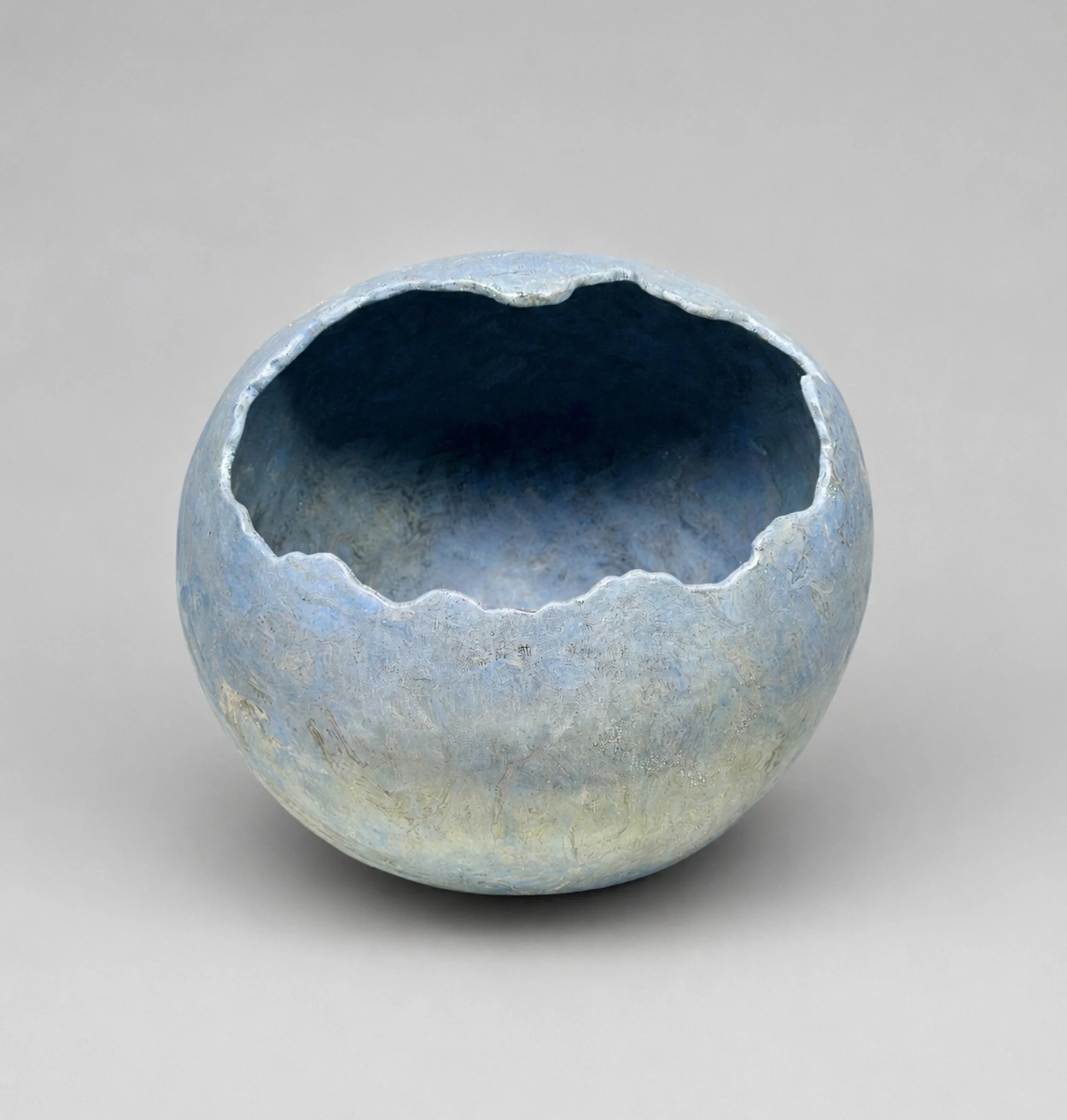 * Title: In_Becoming :: Toward_Fullness , @2026  * Medium: SiO-2 blue porcelain, stoneware, pigments, silver luster  * Size: 12" x 13" x 12"