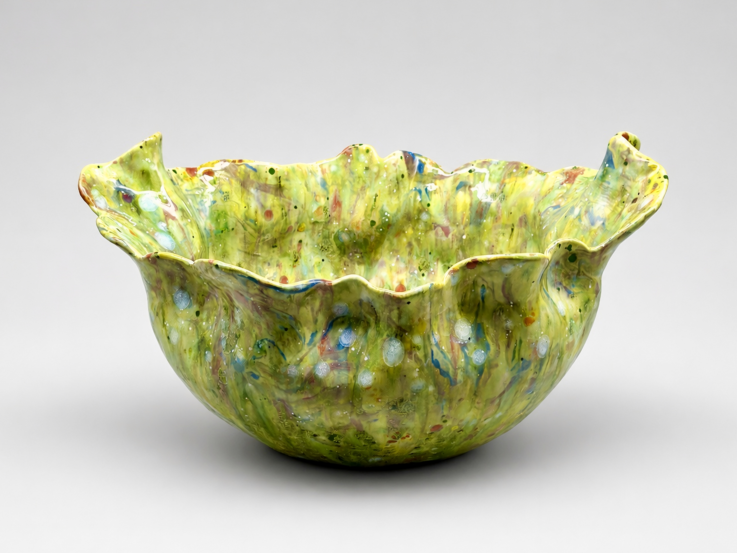 * Title: uNtItLeD_XVII.b_Comme, Spring Pond, @2025
* Medium: White Clay,  Blue Sio-2 Upsala porcelain, several color pigments mixed with porcelain, stoneware, Brooklyn red clay, Crystal Glaze
* Size: 9" x 12" x 16"