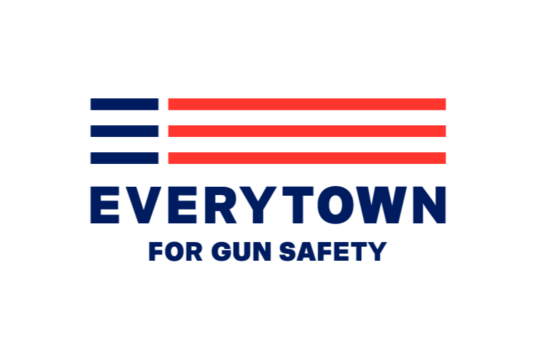 Logo with three red and three blue horizontal stripes above the text 'EVERYTOWN FOR GUN SAFETY' in bold blue letters.