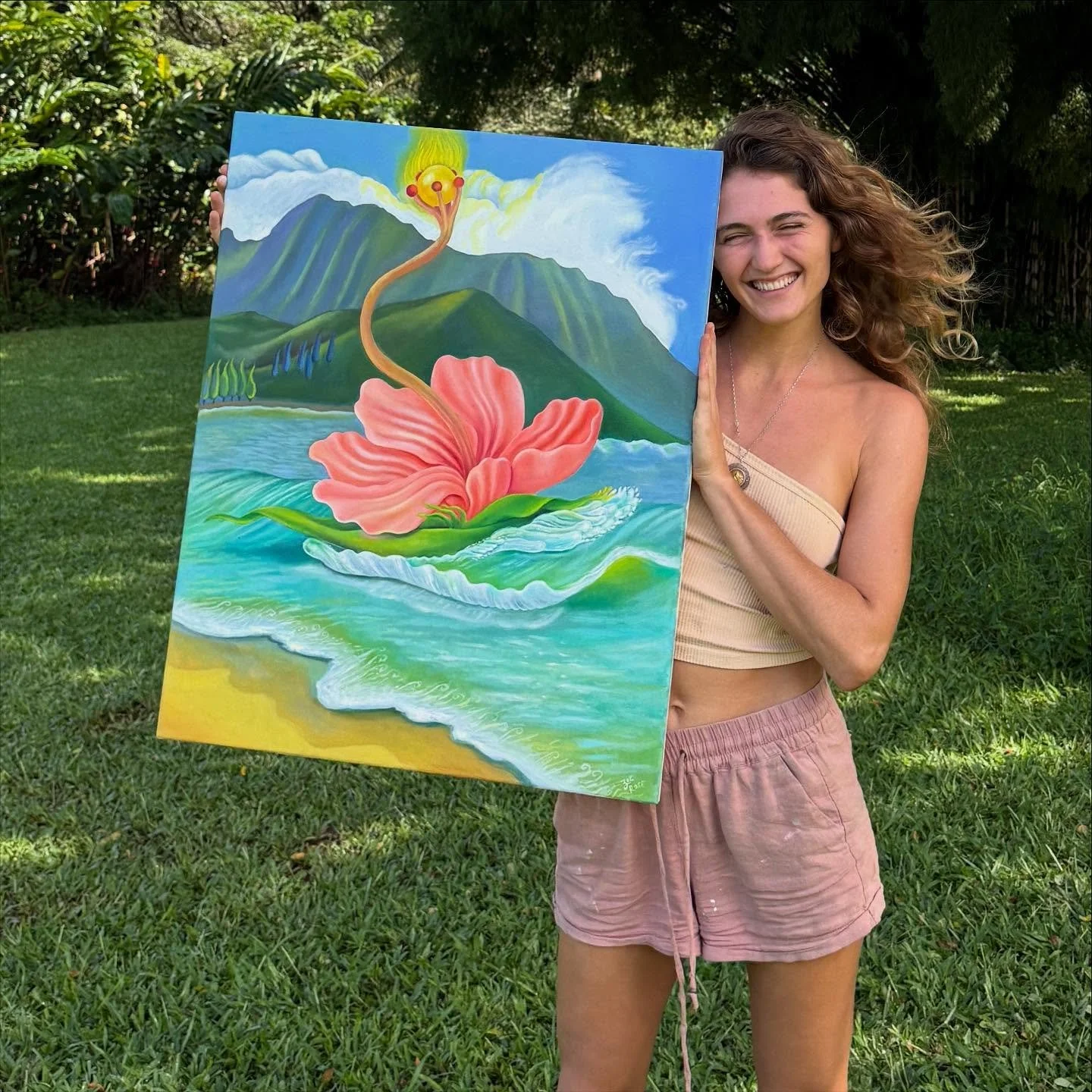 Channeling my inner hibiscus 🌺(swipe, but also read my caption below for the context and story behind the painting ❤️) 

Hibiscus by the Bay  #2
24&rdquo; x 30&rdquo;
Acrylic and oil on canvas 
FOR SALE

3 weeks ago I got in my first little surfing 