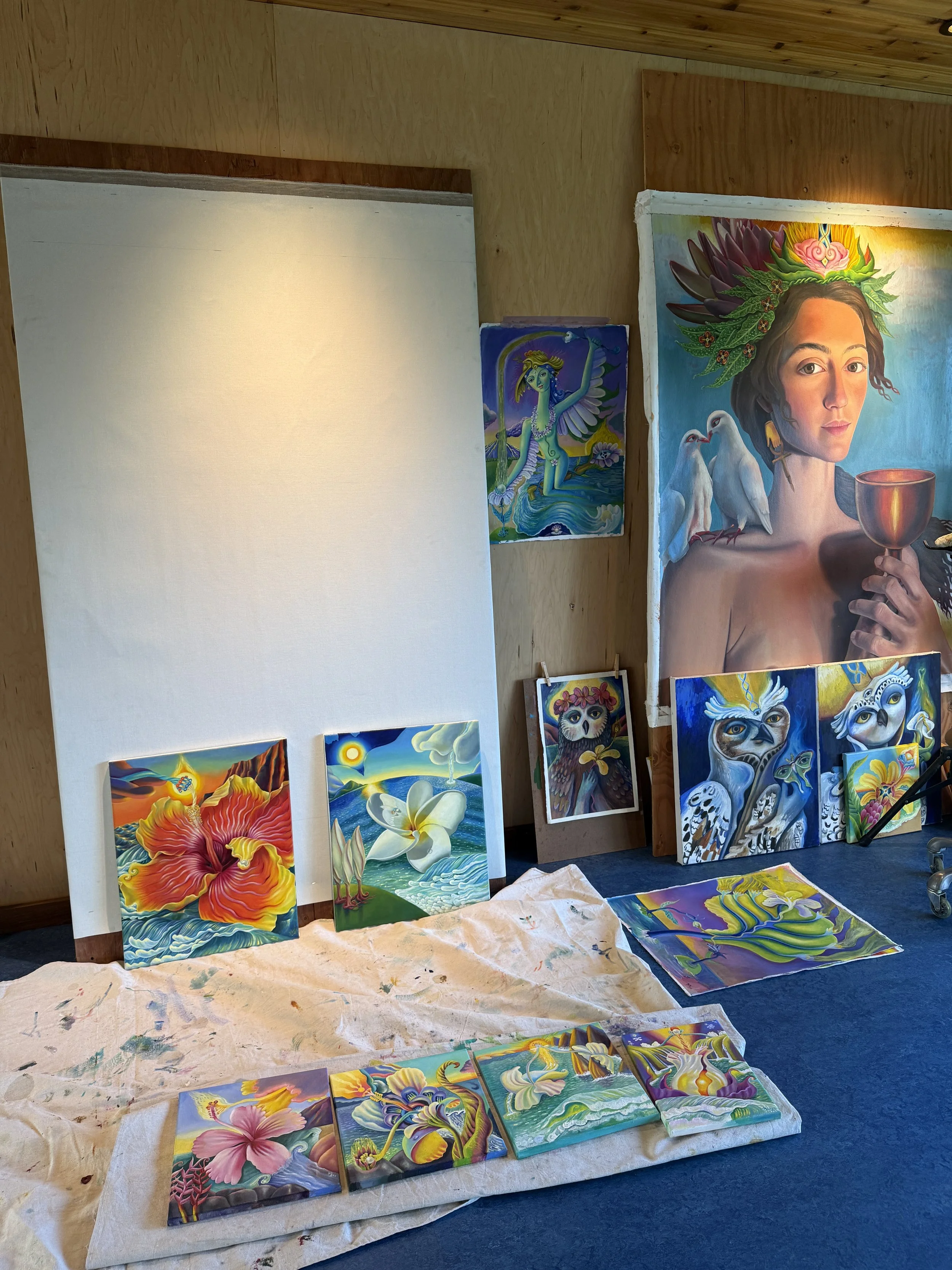 art studio with flowers and owls.JPG