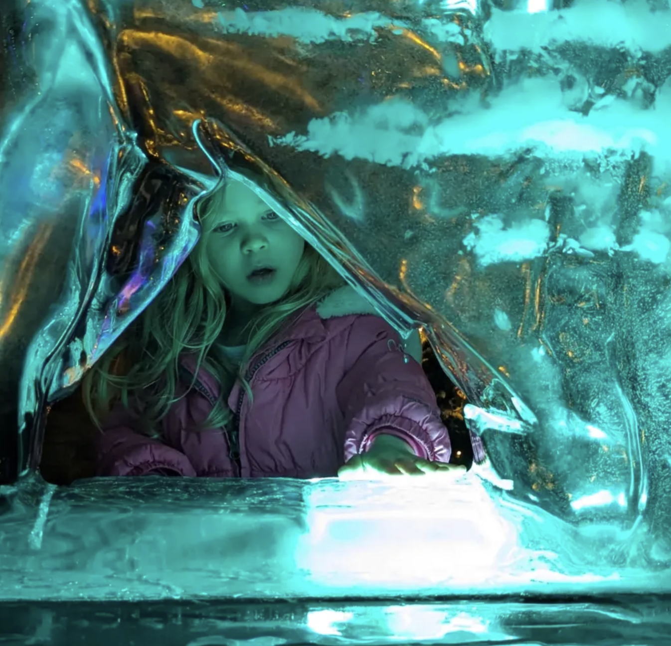 Kid Touching Ice Sculpture