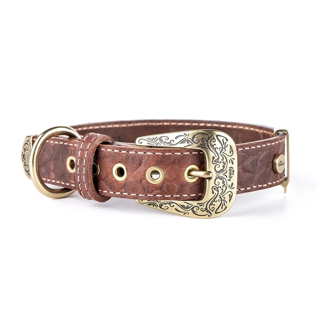 MyFamily El Paso brown genuine leather dog collar