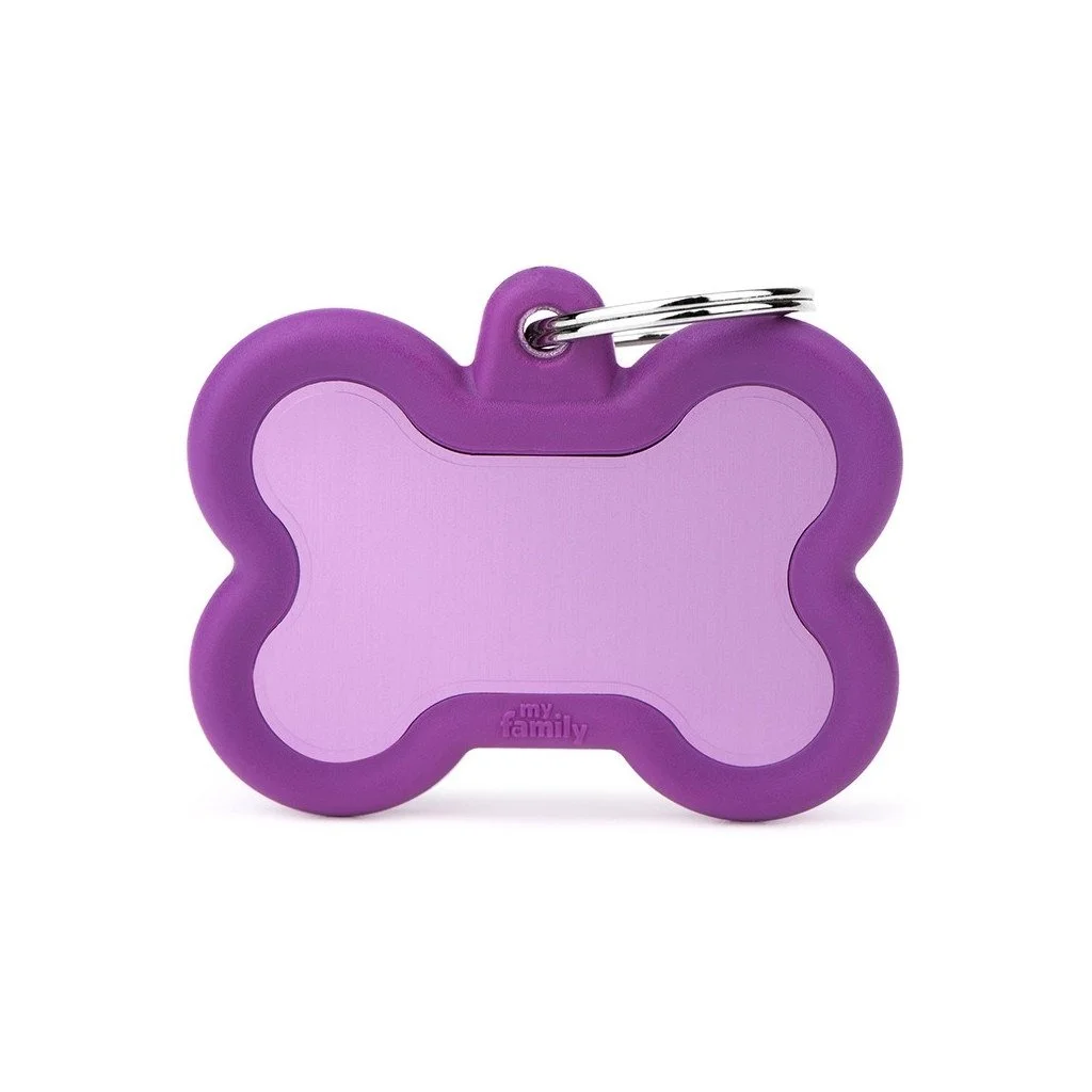 MyFamily Hushtag Big Purple Aluminum Bone ID Tag with Rubber