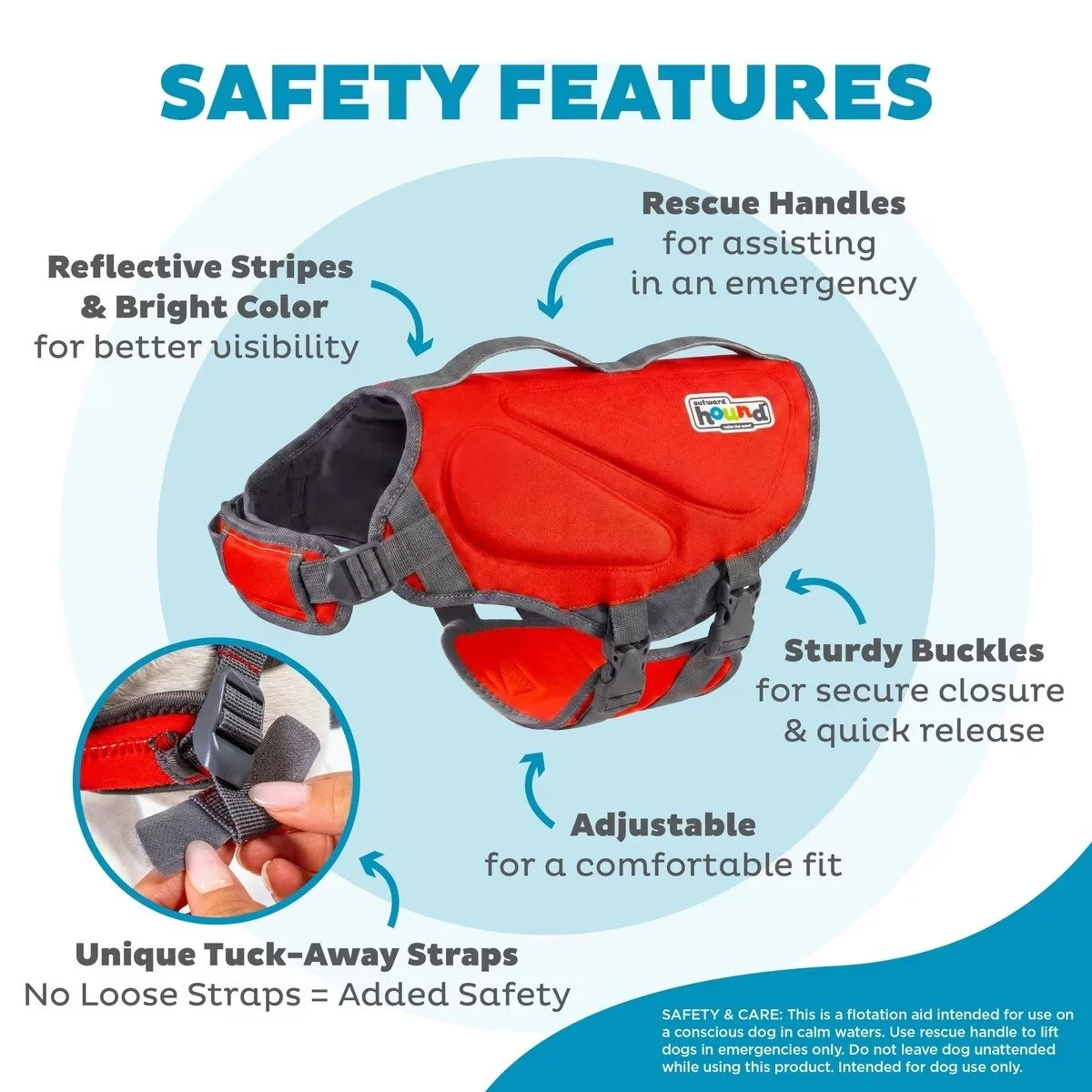 Outward Hound Dawson red neoprene dog life jacket with reflective trim, adjustable straps, neck float, and rescue handles (12).jpg