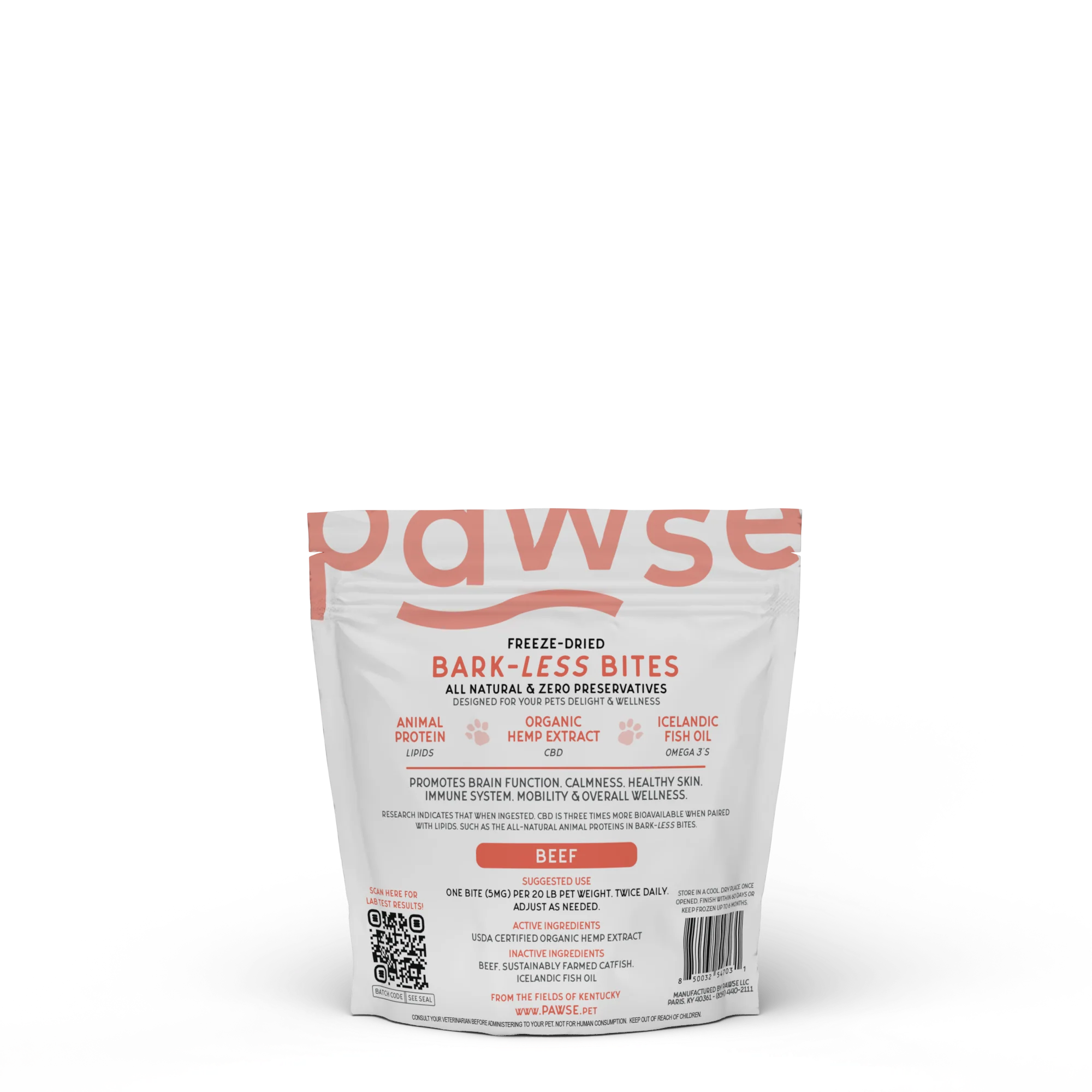Pawse Bark Less Bites beef calming treats for dogs