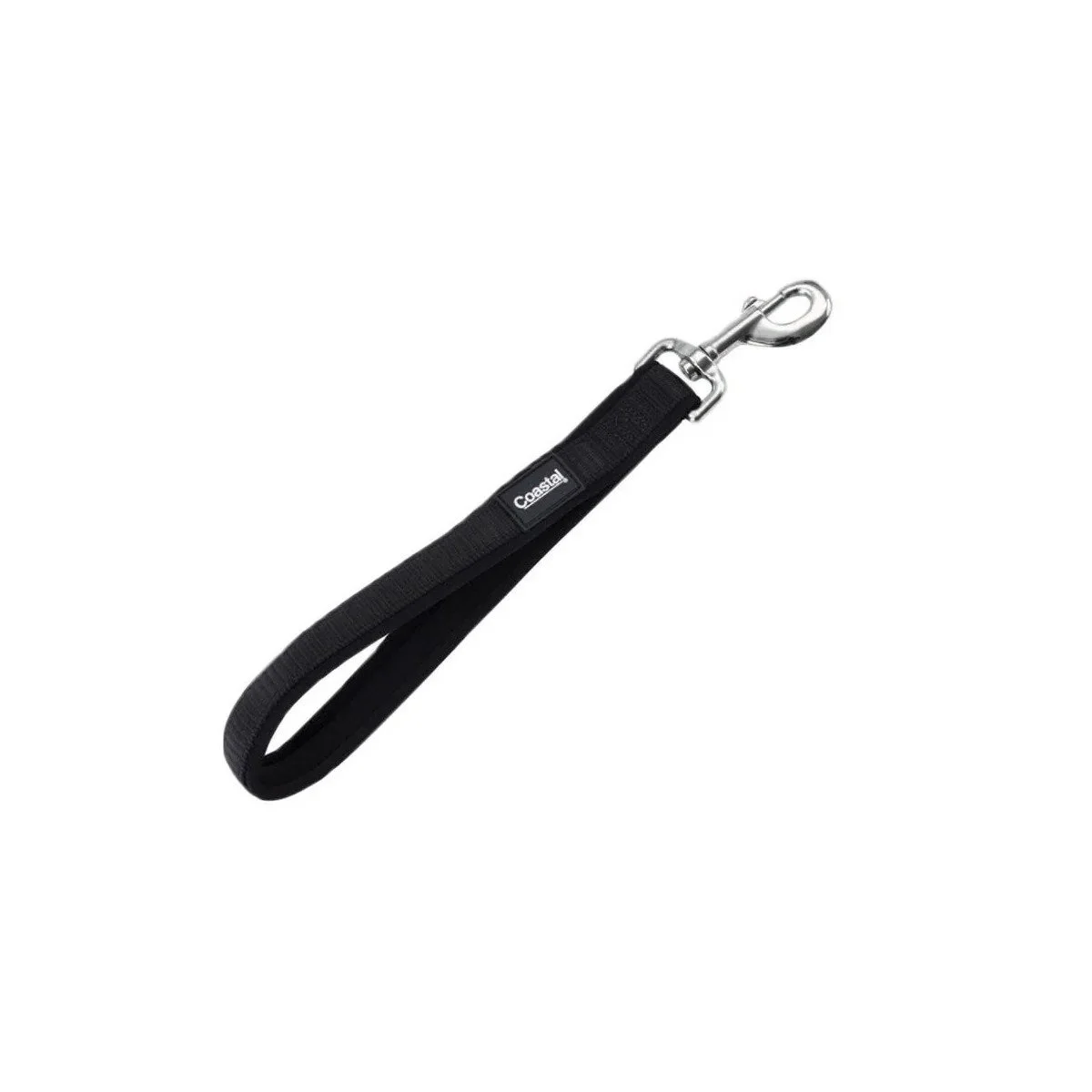 Coastal Adjustable Auto Tether black nylon dog seat-belt strap with metal buckle and swivel snap